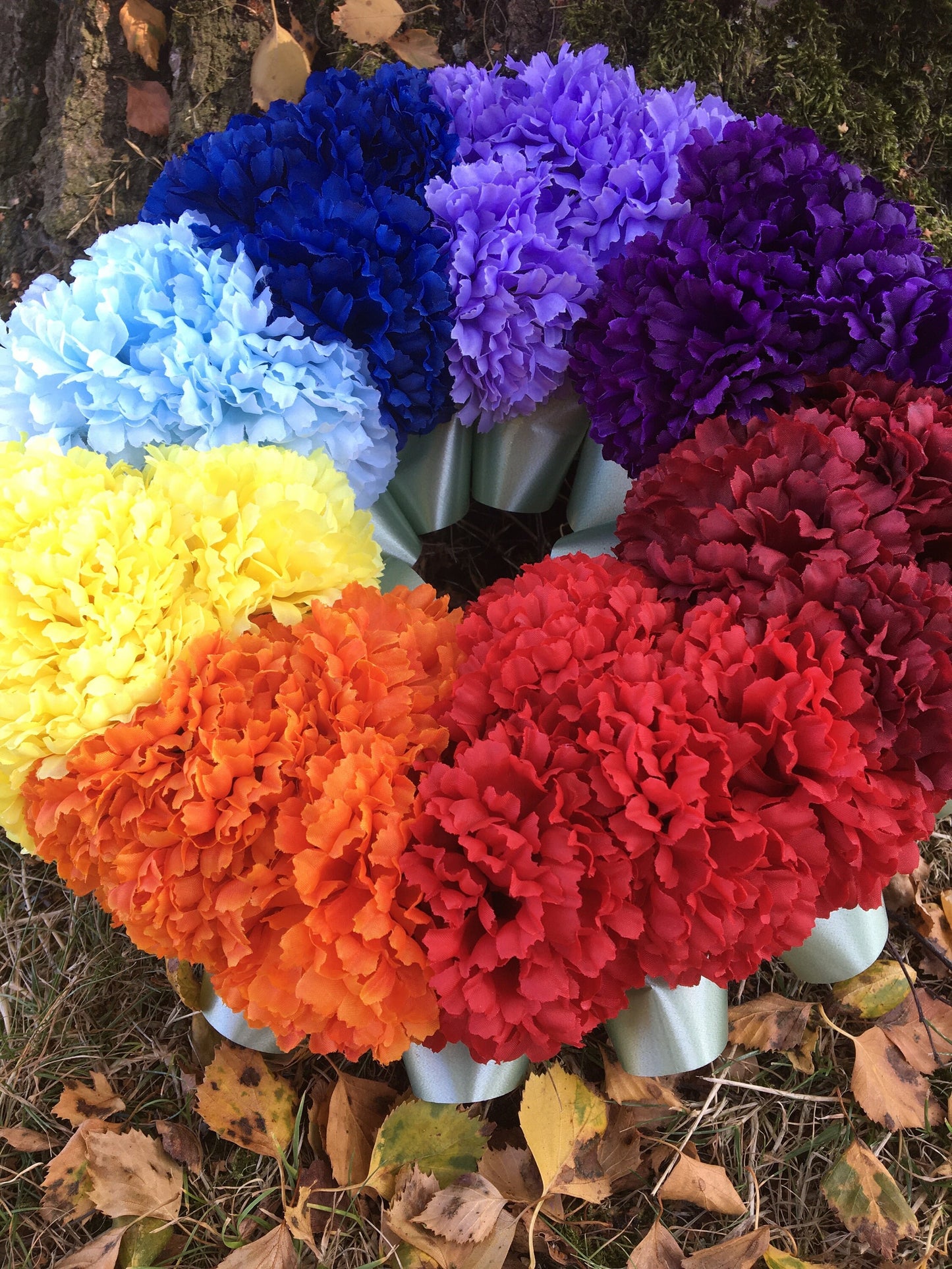 Rainbow Wreath Artificial Silk, Funeral Flowers, Memorial, Tribute, Grave Arrangement Any Colour, fake flowers.