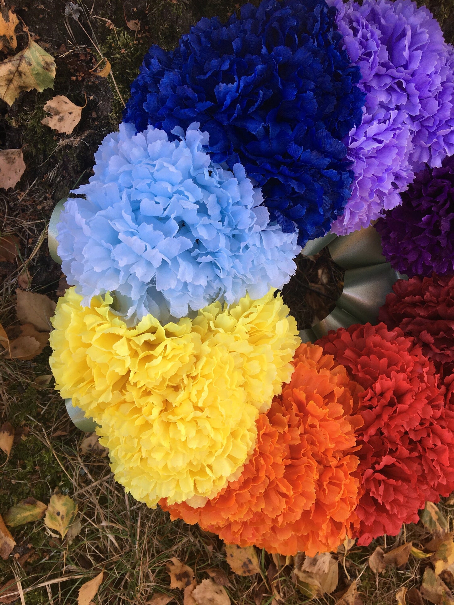 Rainbow Wreath Artificial Silk, Funeral Flowers, Memorial, Tribute, Grave Arrangement Any Colour, fake flowers.