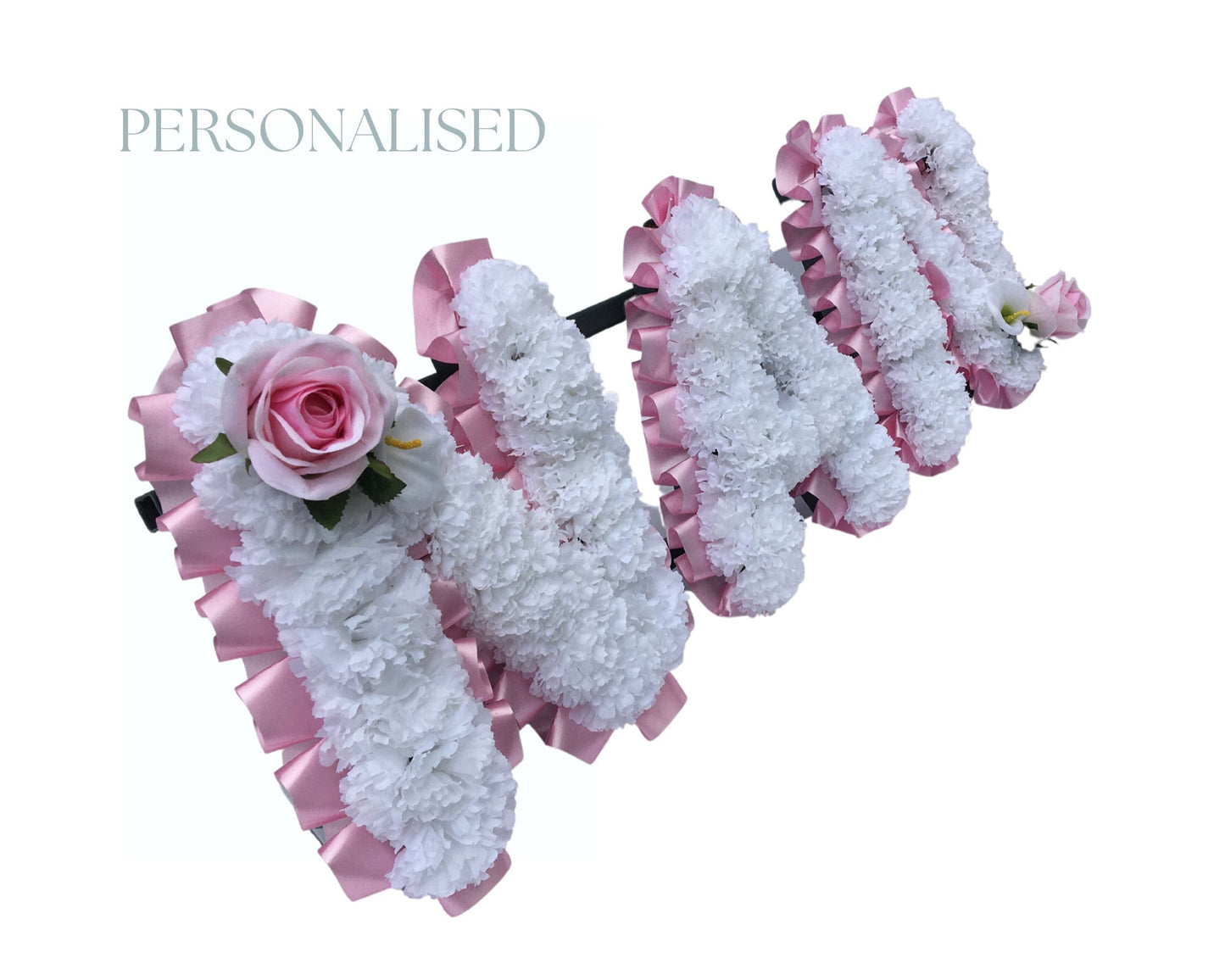Personalised Letters Artificial Silk Funeral Flower Memorial Tribute Grave, Any colour-Any Name-Mum/Dad/Daughter/Son