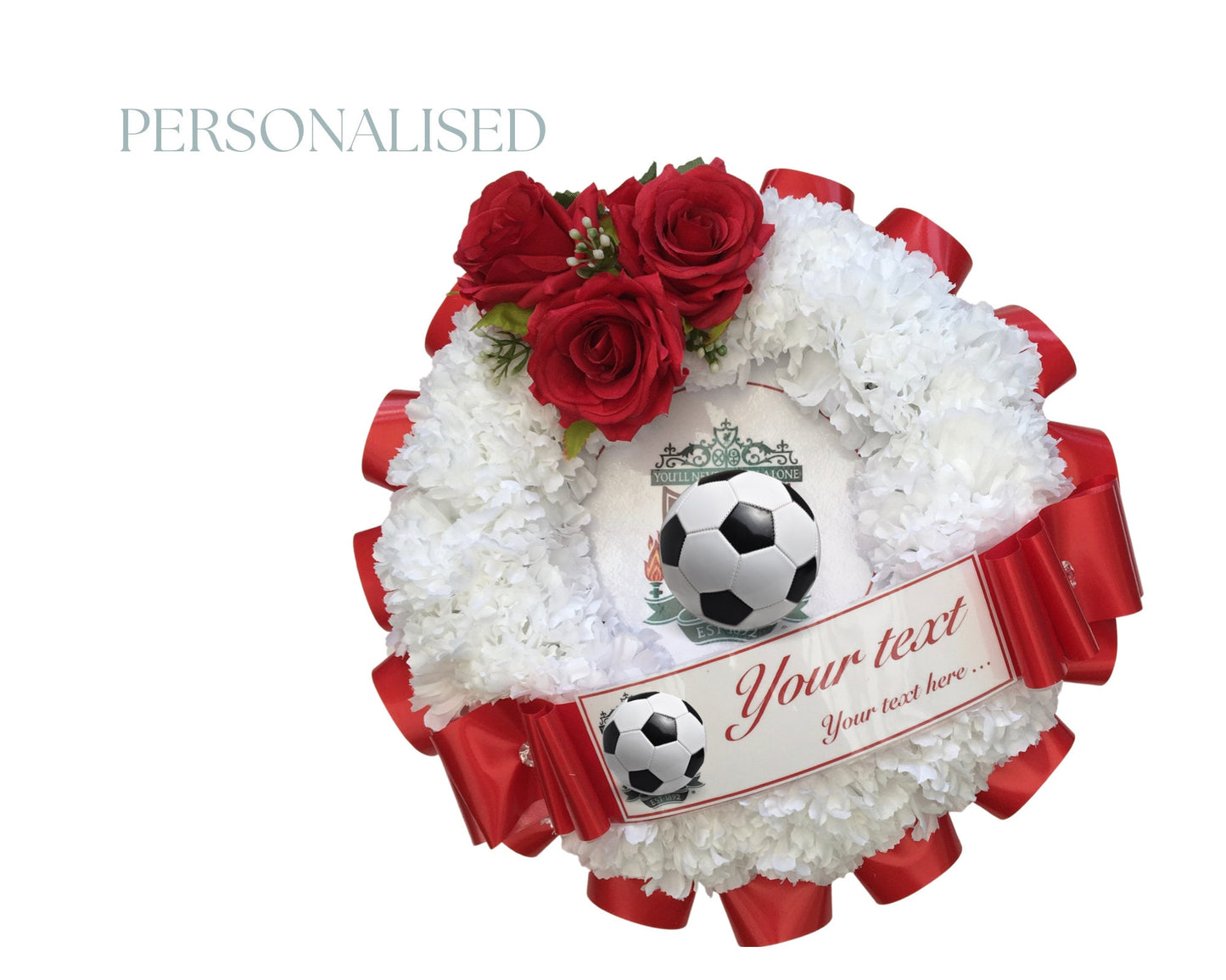 Football team wreath, Artificial silk flowers.