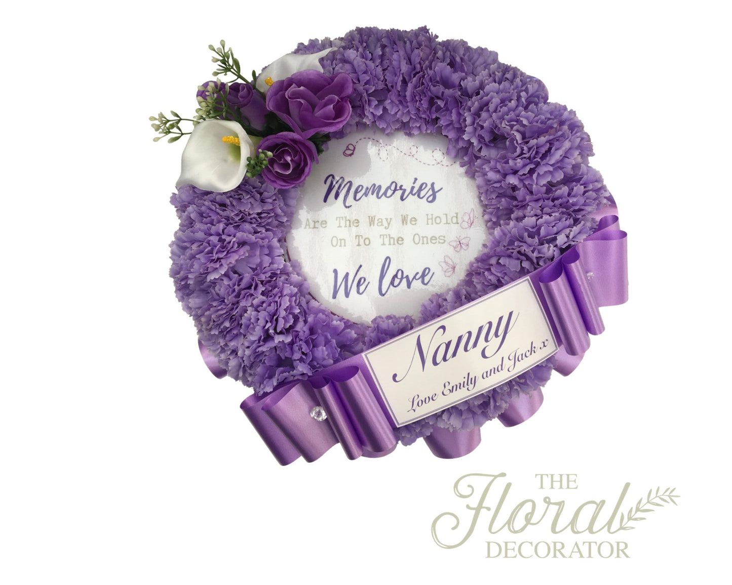 NAN Wreath Artificial Silk Funeral Flower Tribute, Includes memorial quote, Choose Any Colour, personalised family Remembrance wreath.