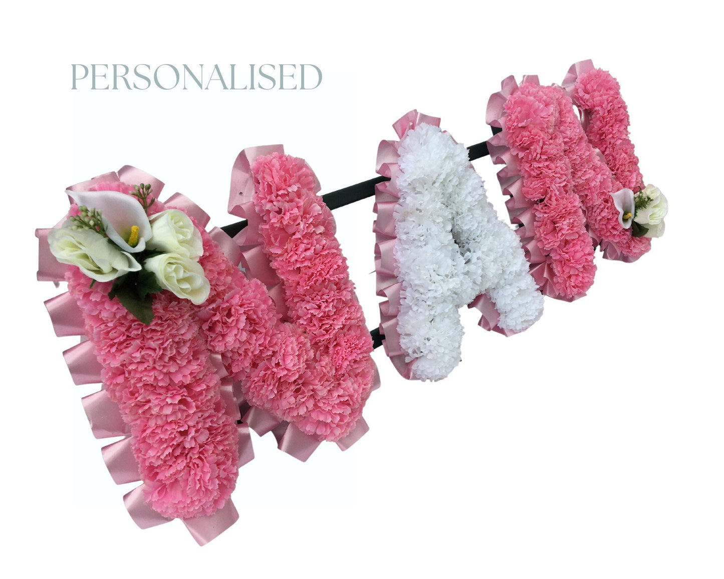 NAN Personalised Letters Artificial Silk Funeral Flower Memorial Tribute Grave, Any colour-Any Name-Mum/Dad/Nan/Son. 3 Letter Wreath.