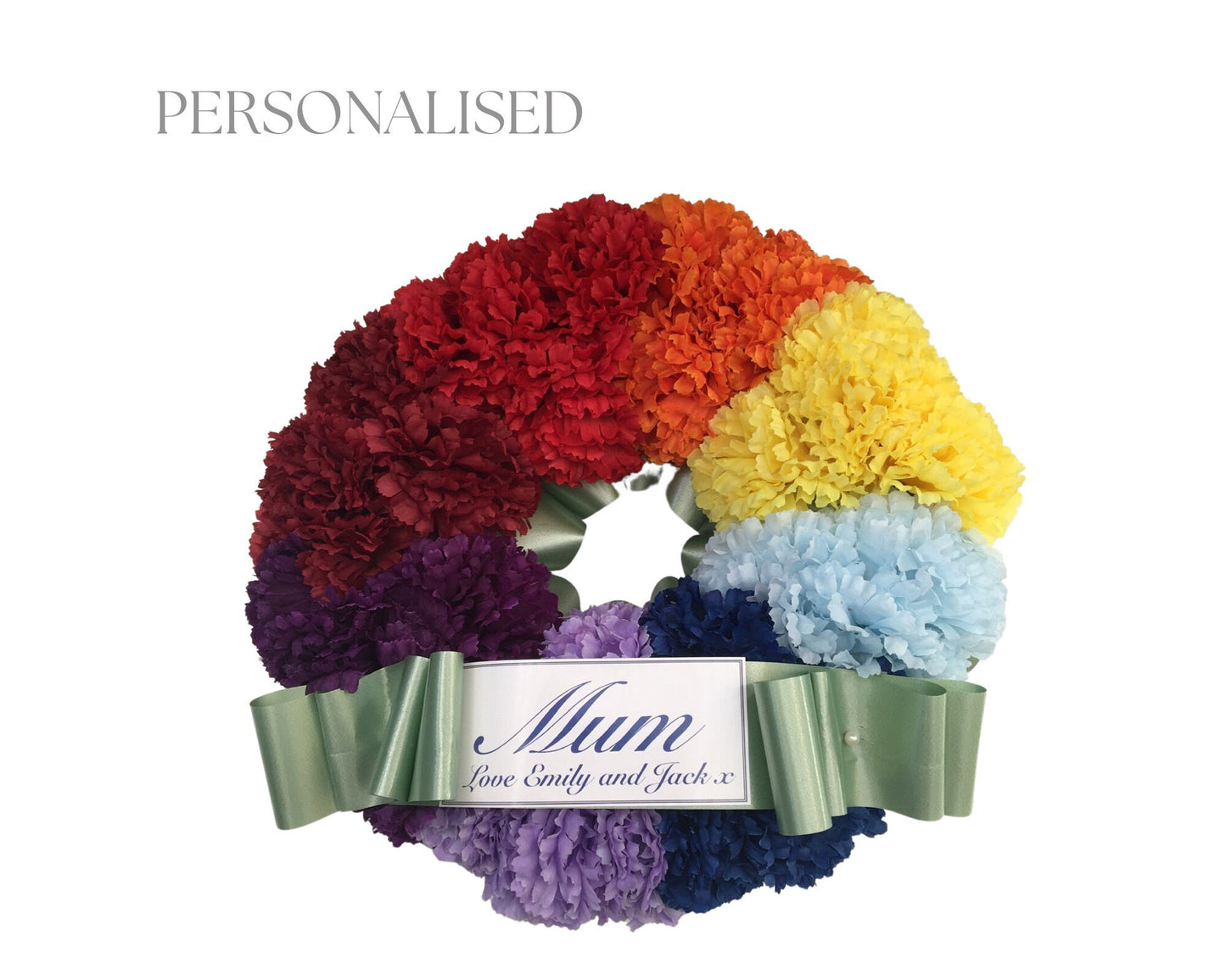 Rainbow Wreath Artificial Silk, Funeral Flowers, Memorial, Tribute, Grave Arrangement Any Colour, fake flowers.
