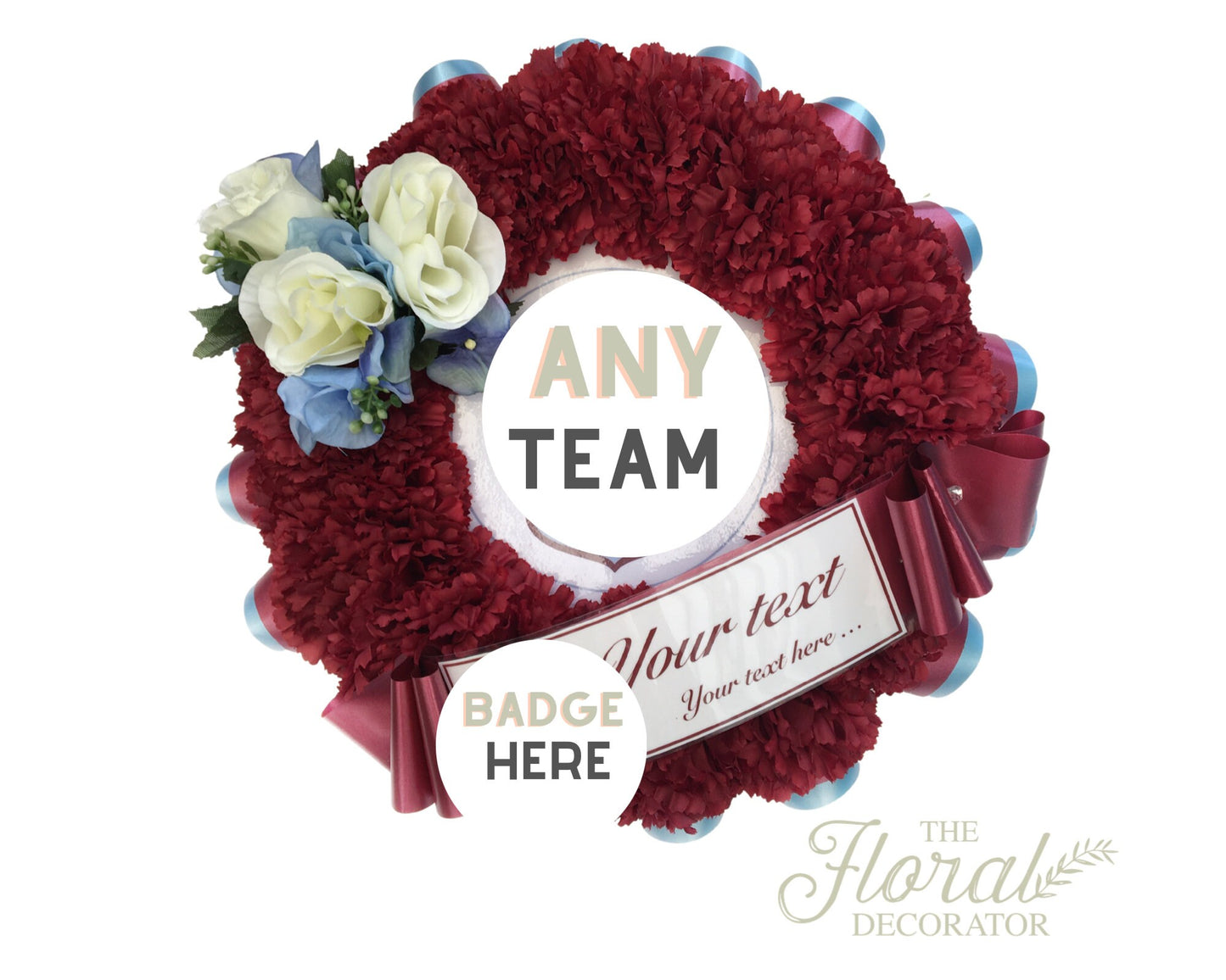 ANY Football Team Wreath, Personalised, Artificial Silk, Funeral Flower, Memorial, Tribute Grave, Any Team, Any Colour, Football Emblem.