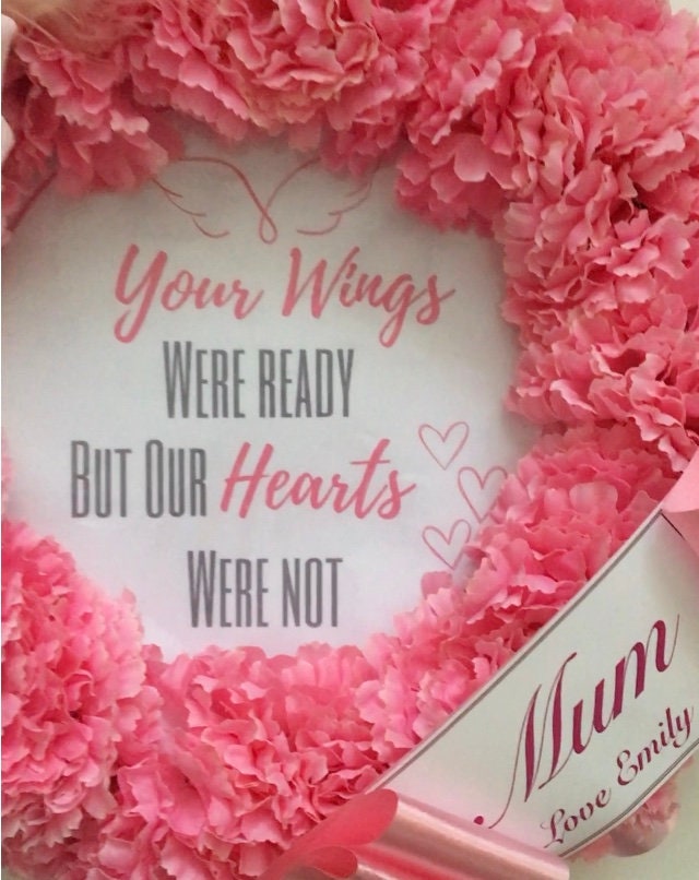Mum Artificial Silk Funeral Flower Wreath Tribute Pink or Choose Any Colour for Grave Memorial Decoration includes Personalised Name