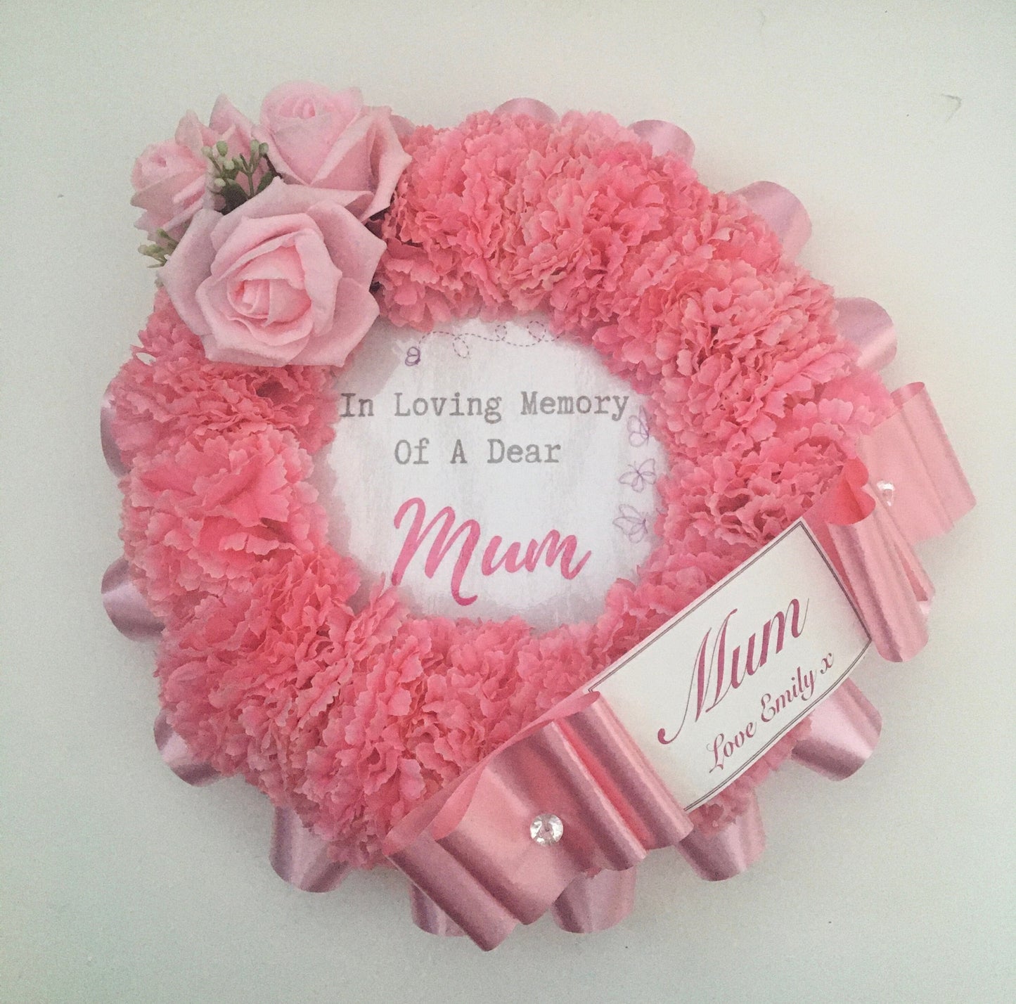 Mum Funeral Flower Wreath - Made From Artificial Silk Flowers - Tribute Keepsake for Mum Mom Mummy Mam Mama - suitable for Grave, Memorial.