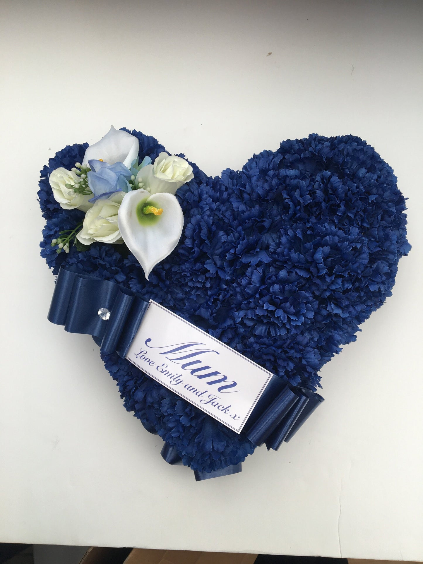 Heart Funeral Flower Mum Wreath - Artificial Silk Flowers - Tribute Keepsake for Mum Mom Mummy Mam Mama Grave Memorial.