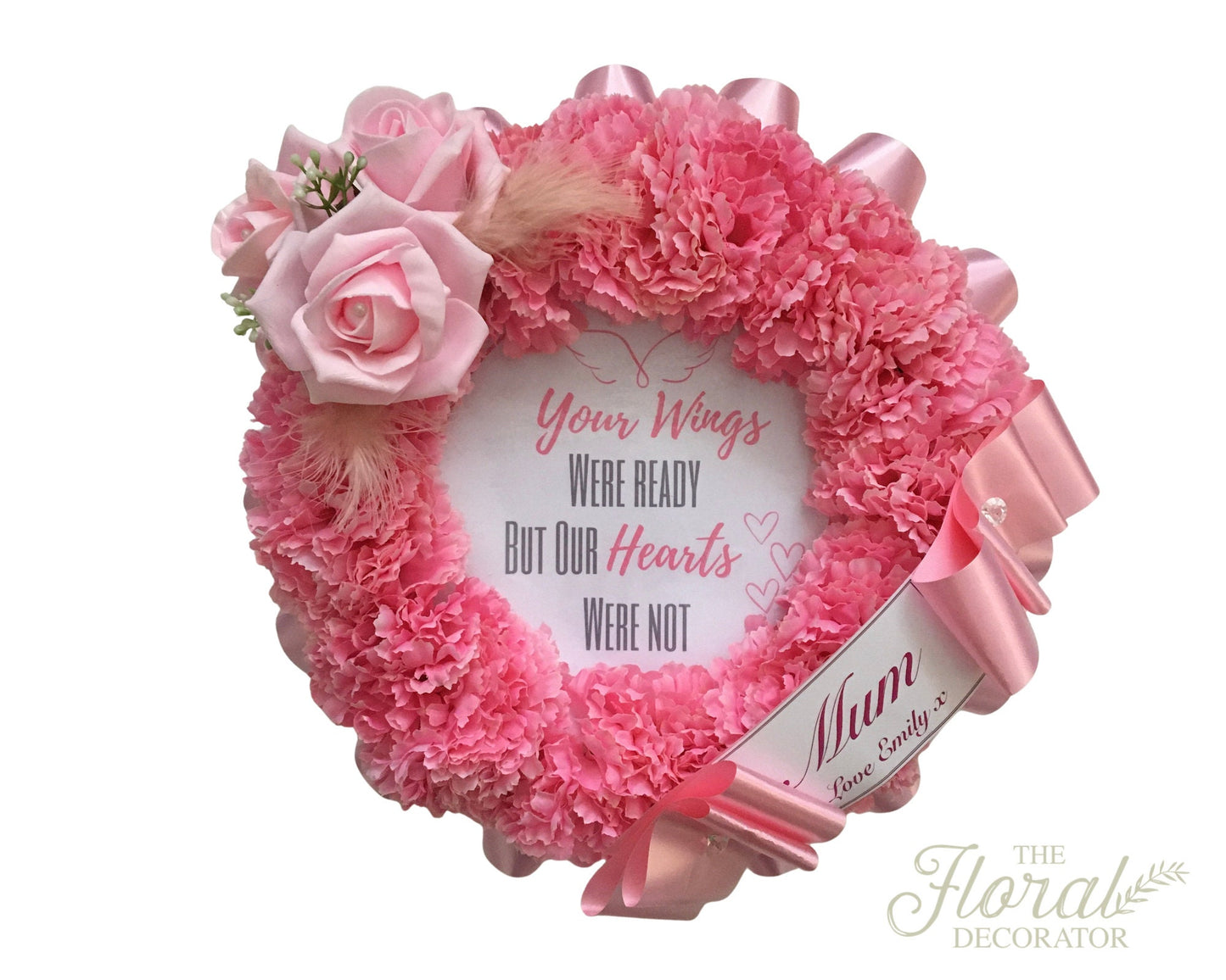 Mum Artificial Silk Funeral Flower Wreath Tribute Pink or Choose Any Colour for Grave Memorial Decoration includes Personalised Name