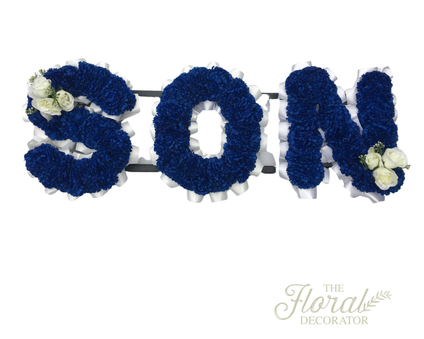 SON Artificial Silk Funeral Flower Letters Blue For Grave Decoration Memorial Tribute