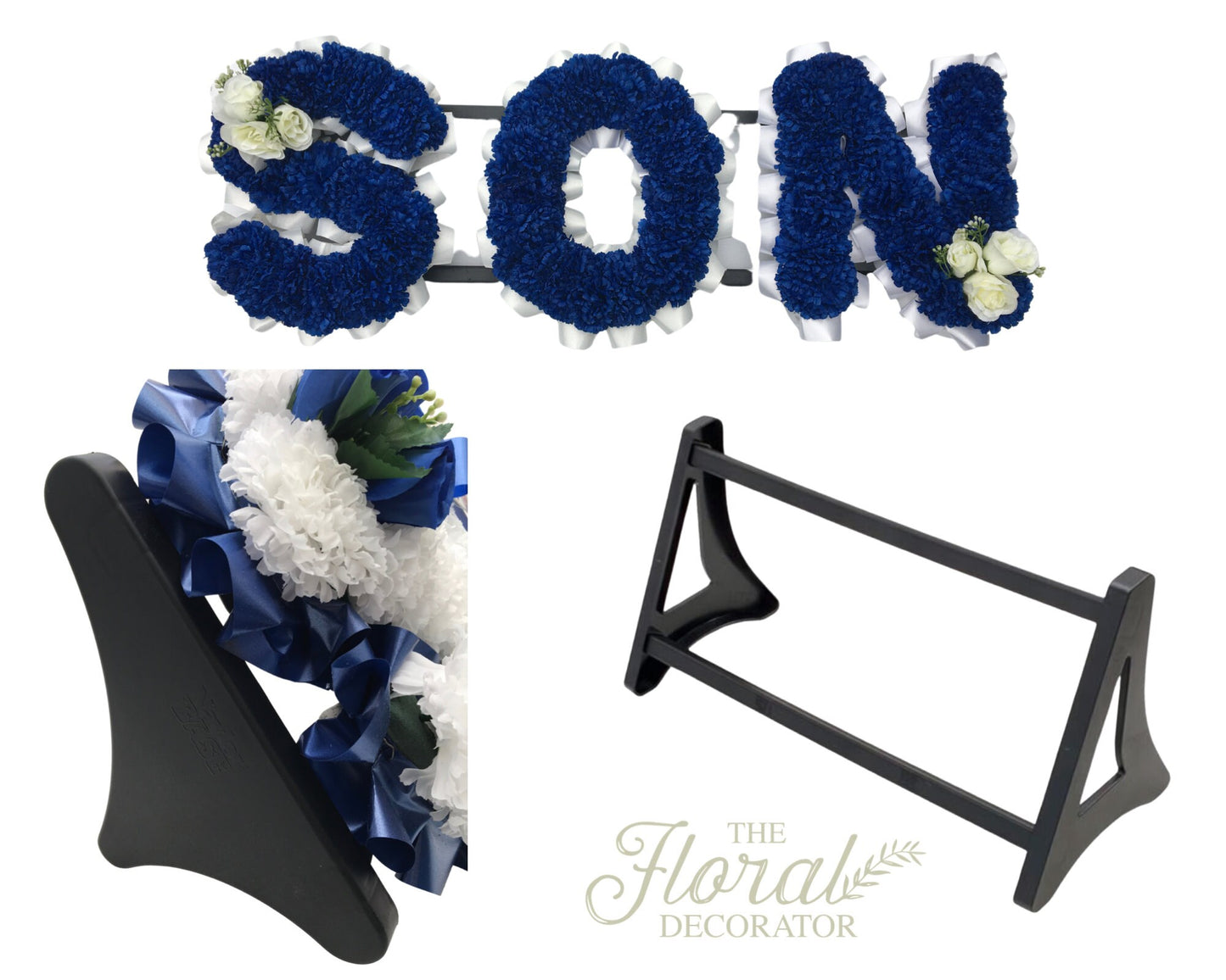 SON Artificial Silk Funeral Flower Letters Blue For Grave Decoration Memorial Tribute