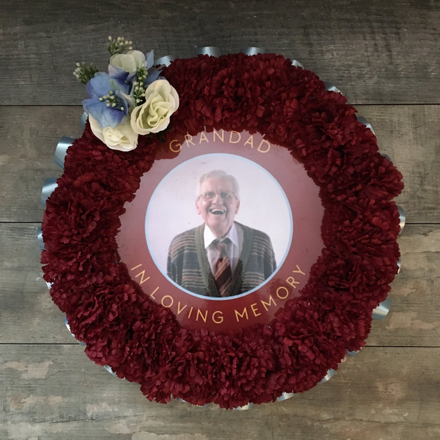 Photo Artificial Silk Funeral Flowers Add Picture Memorial Tribute Grave
