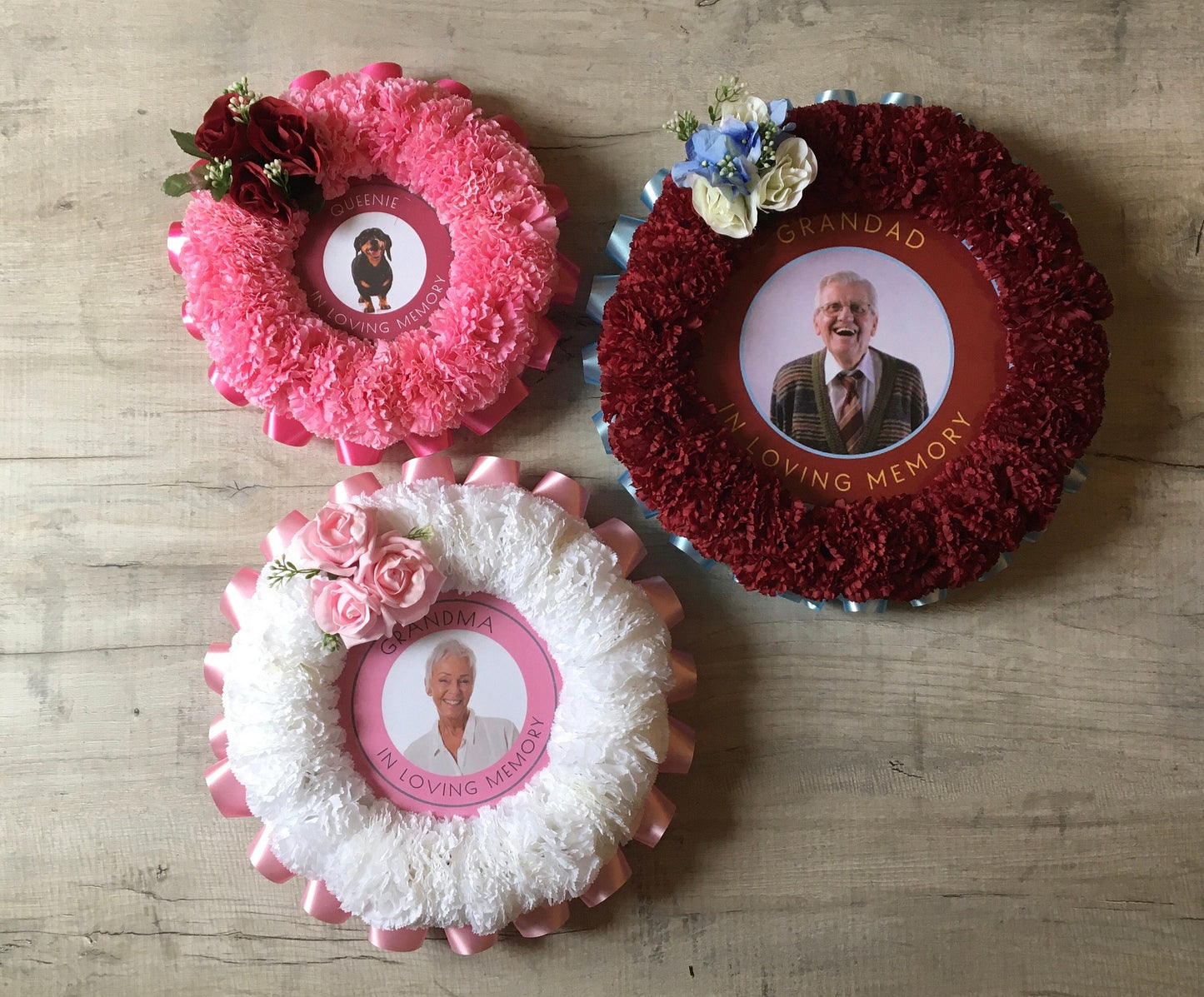 Photo Artificial Silk Funeral Flowers Add Picture Memorial Tribute Grave