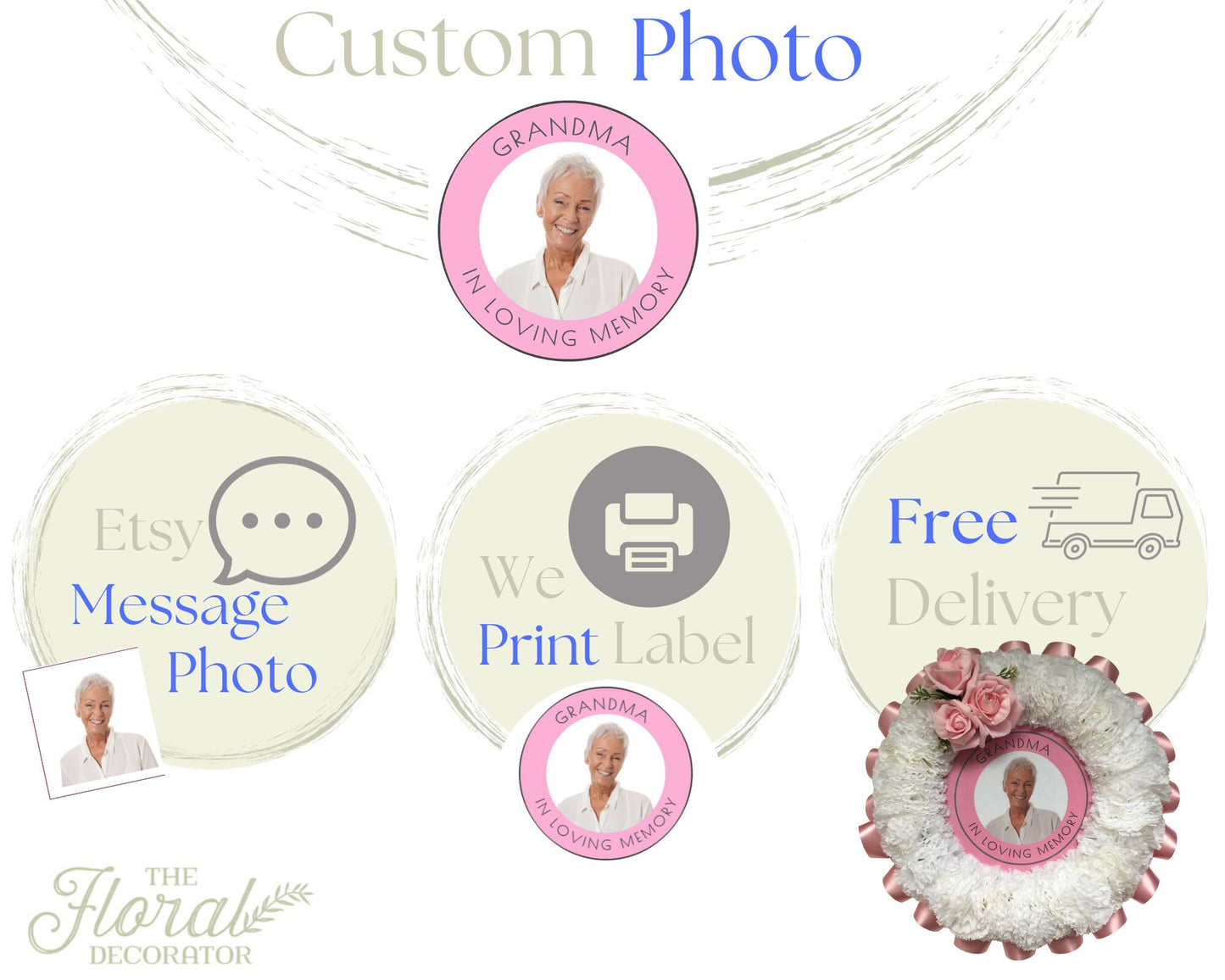 Artificial Silk Funeral Flower Add Photo Memorial Tribute Grave Mum Nan