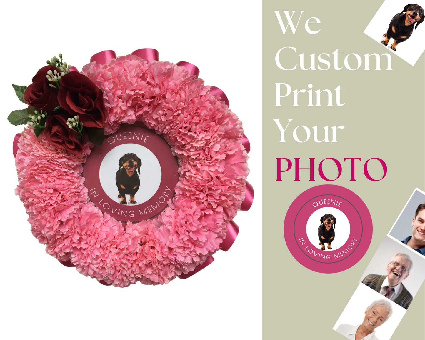 Artificial Silk Funeral Flowers Pet Photo Memorial Keepsake Cat Dog Grave Tribute