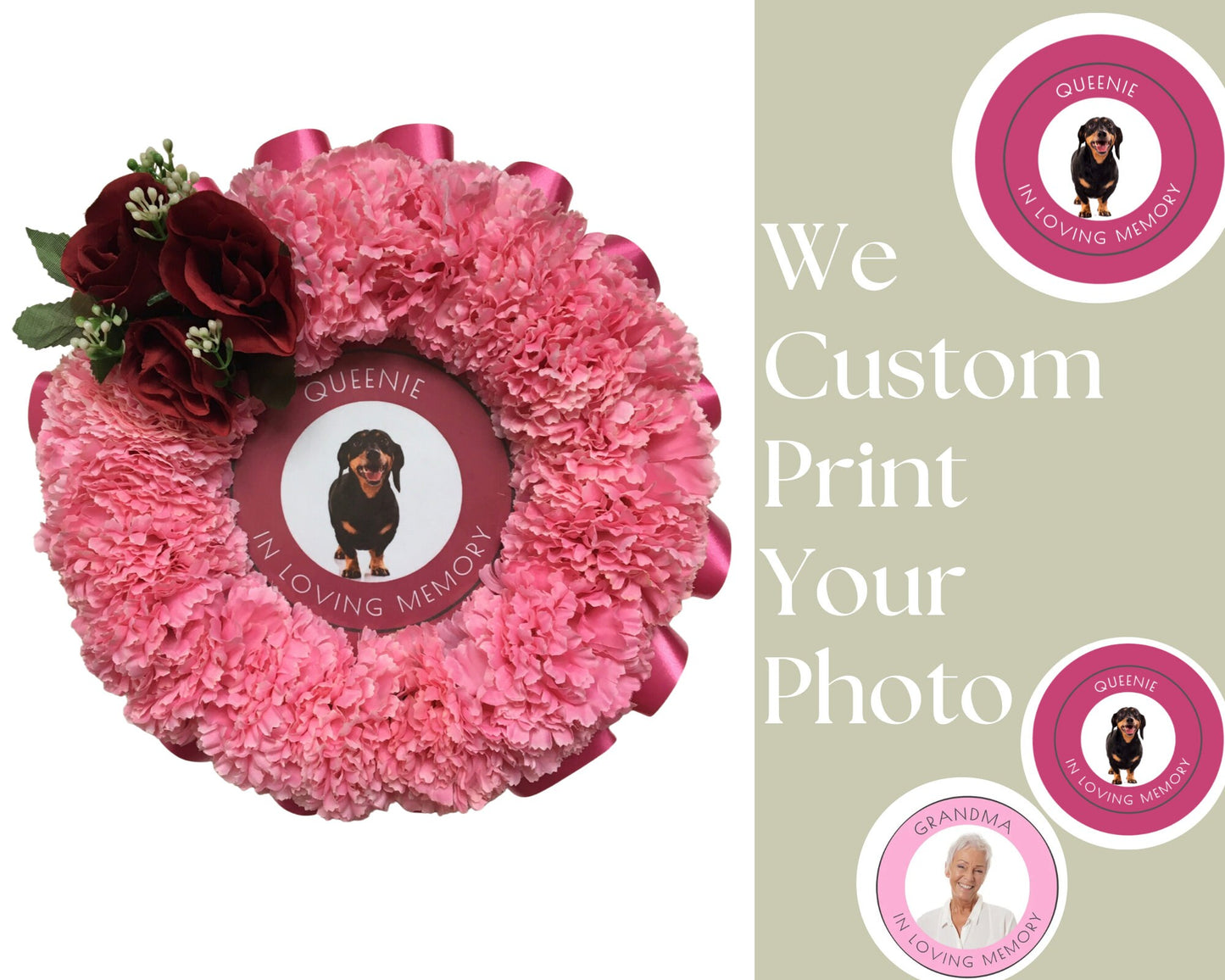 Artificial Silk Funeral Flowers Pet Photo Memorial Keepsake Cat Dog Grave Tribute