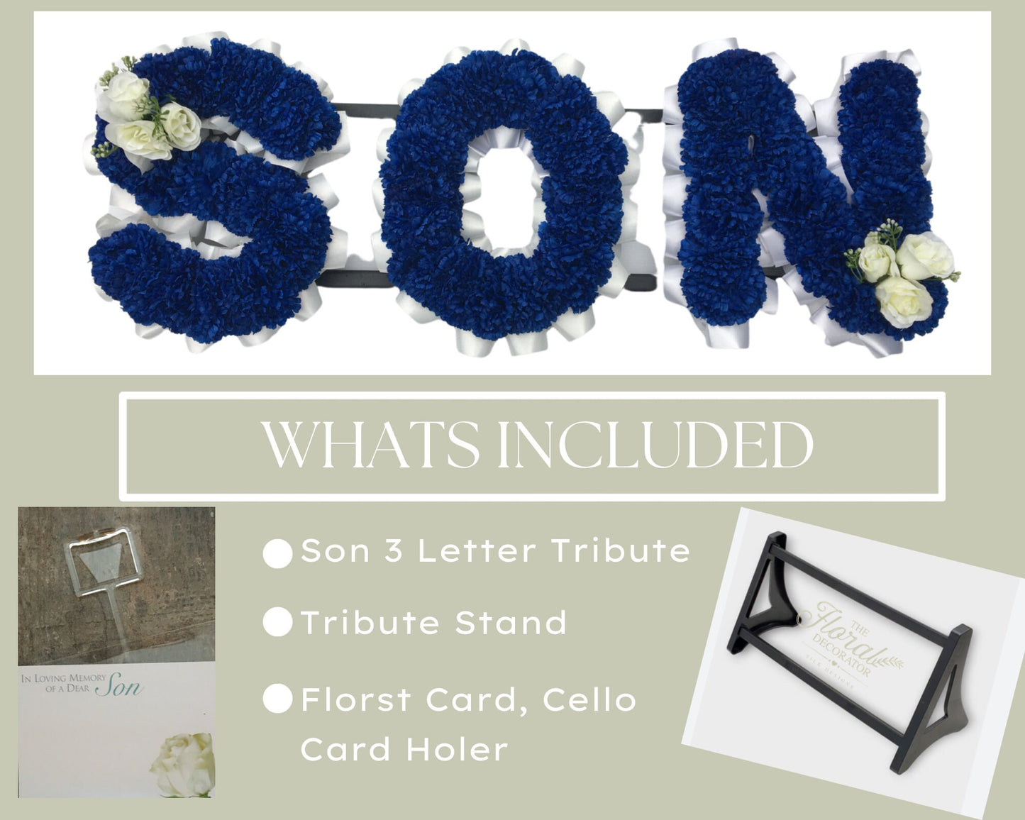 SON Artificial Silk Funeral Flower Letters Blue For Grave Decoration Memorial Tribute
