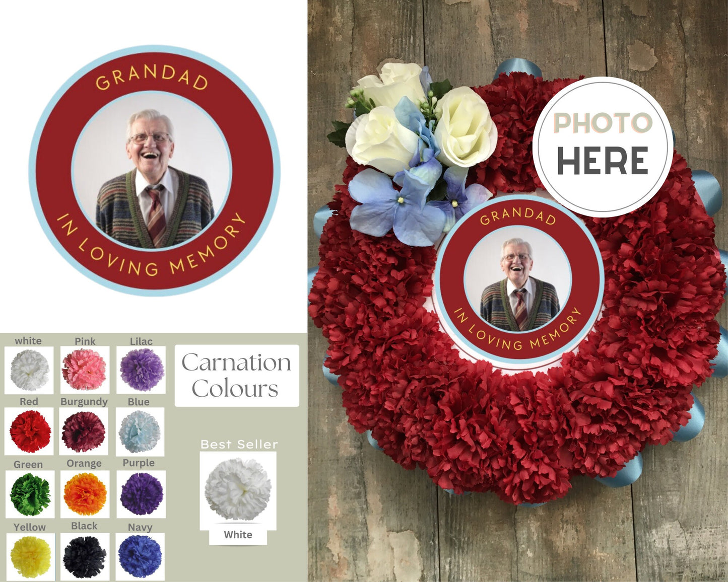 Artificial Silk Funeral Flower Add Photo Memorial Tribute Grave Mum Nan