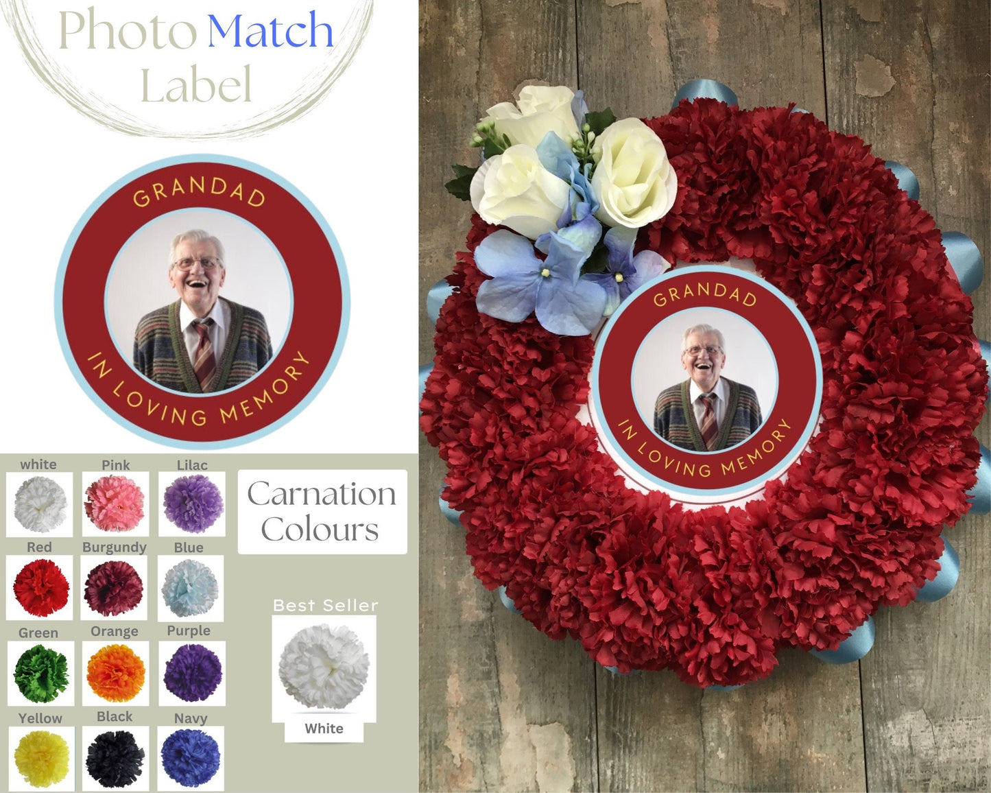 Artificial Silk Funeral Flower Add Photo Memorial Tribute Grave Dad Grandad