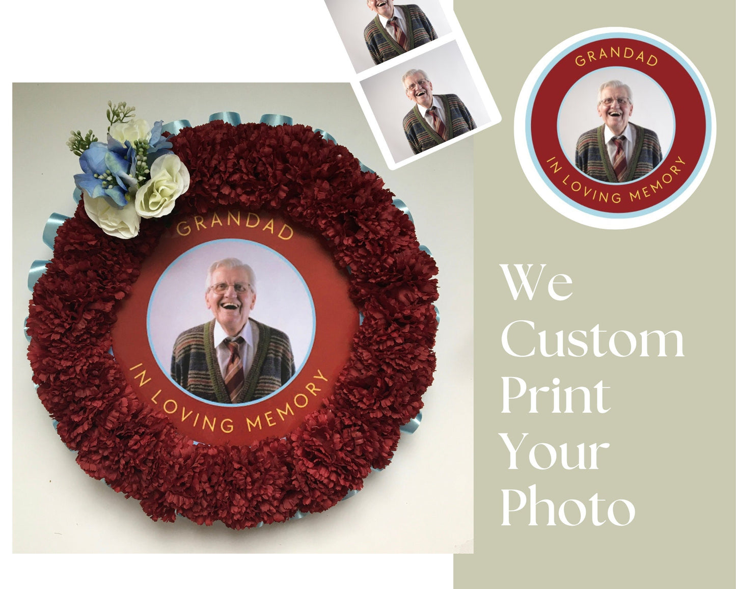 Artificial Silk Funeral Flower Add Photo Memorial Tribute Grave Dad Grandad