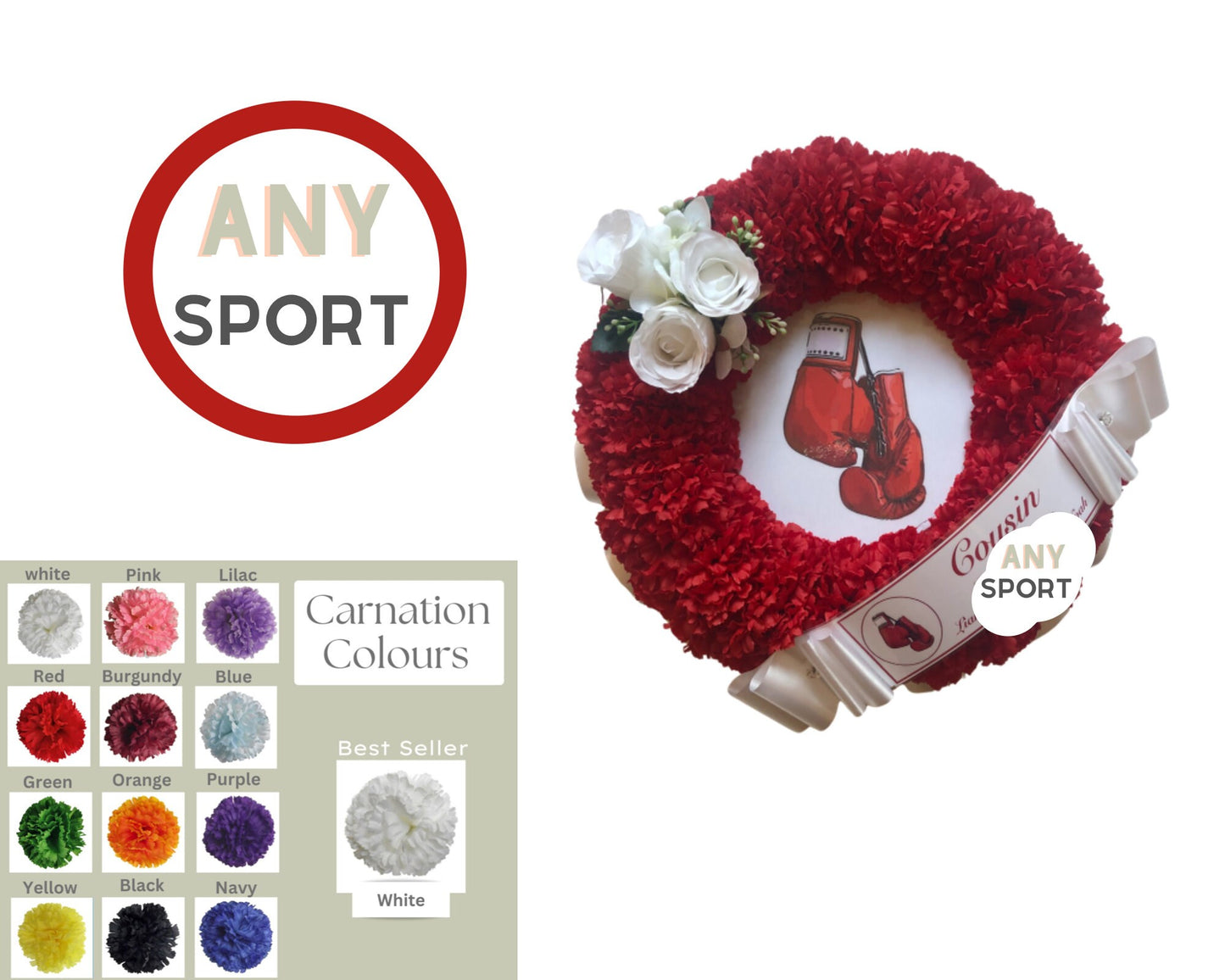 Any Sport Wreath Artificial Silk Funeral Flower Sports Team Memorial Tribute Grave