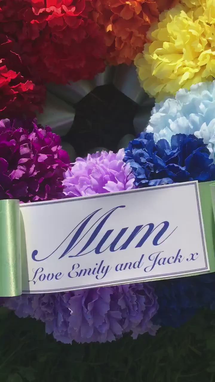 Rainbow Wreath Artificial Silk, Funeral Flowers, Memorial, Tribute, Grave Arrangement Any Colour, fake flowers.