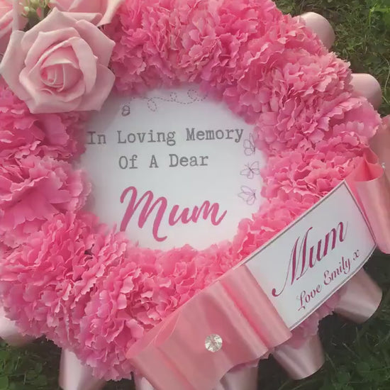 Mum Funeral Flower Wreath - Made From Artificial Silk Flowers - Tribute Keepsake  for Mum Mom Mummy Mam Mama - suitable for Grave, Memorial.