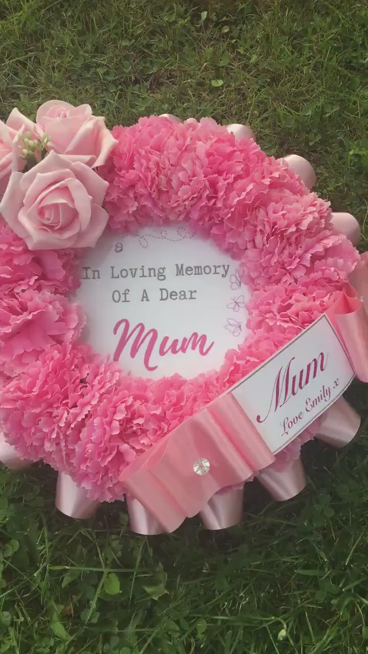 Mum Funeral Flower Wreath - Made From Artificial Silk Flowers - Tribute Keepsake  for Mum Mom Mummy Mam Mama - suitable for Grave, Memorial.