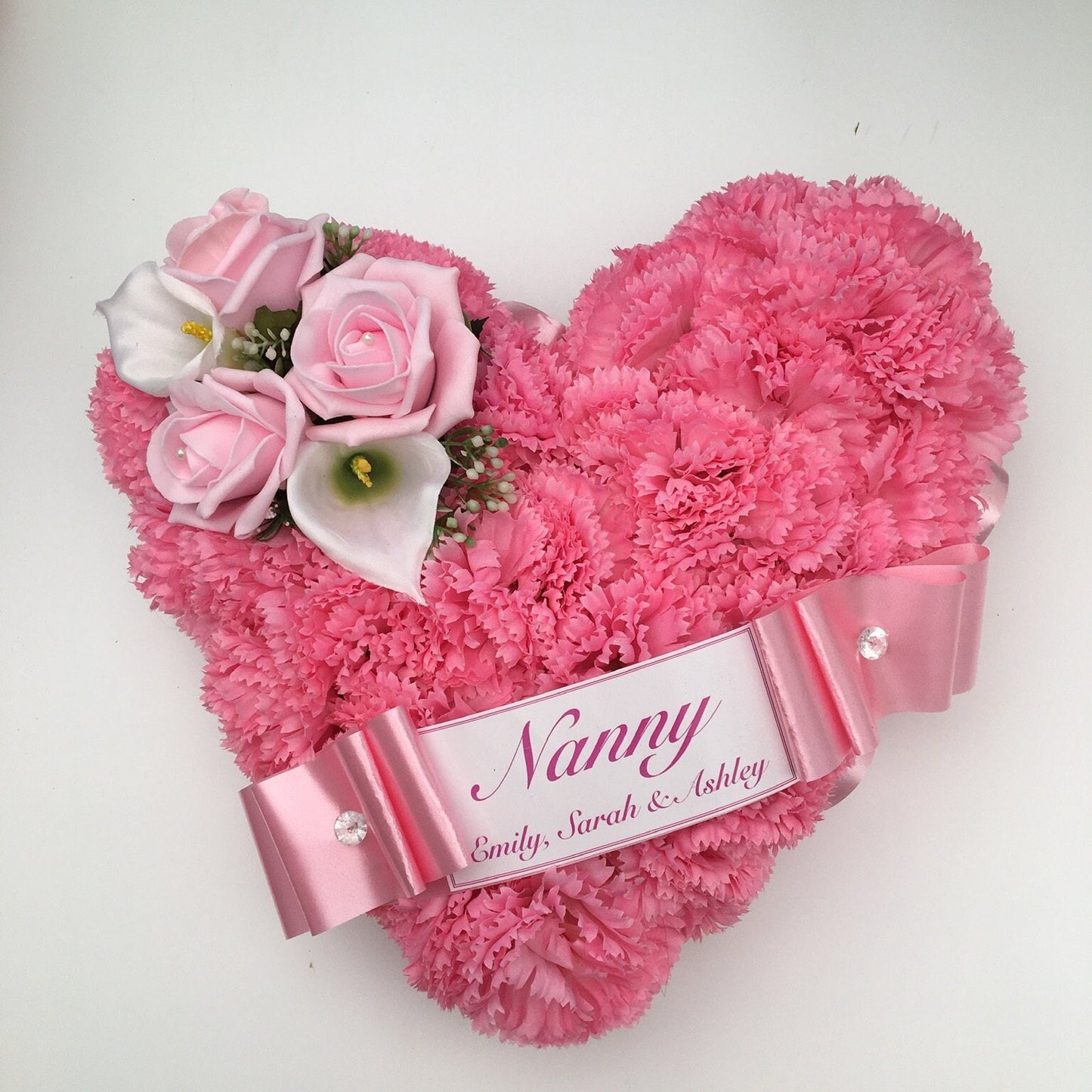 HEART Funeral Tribute Artificial Flowers Lasting Keepsake Pink Wreath For Grave Memorial.