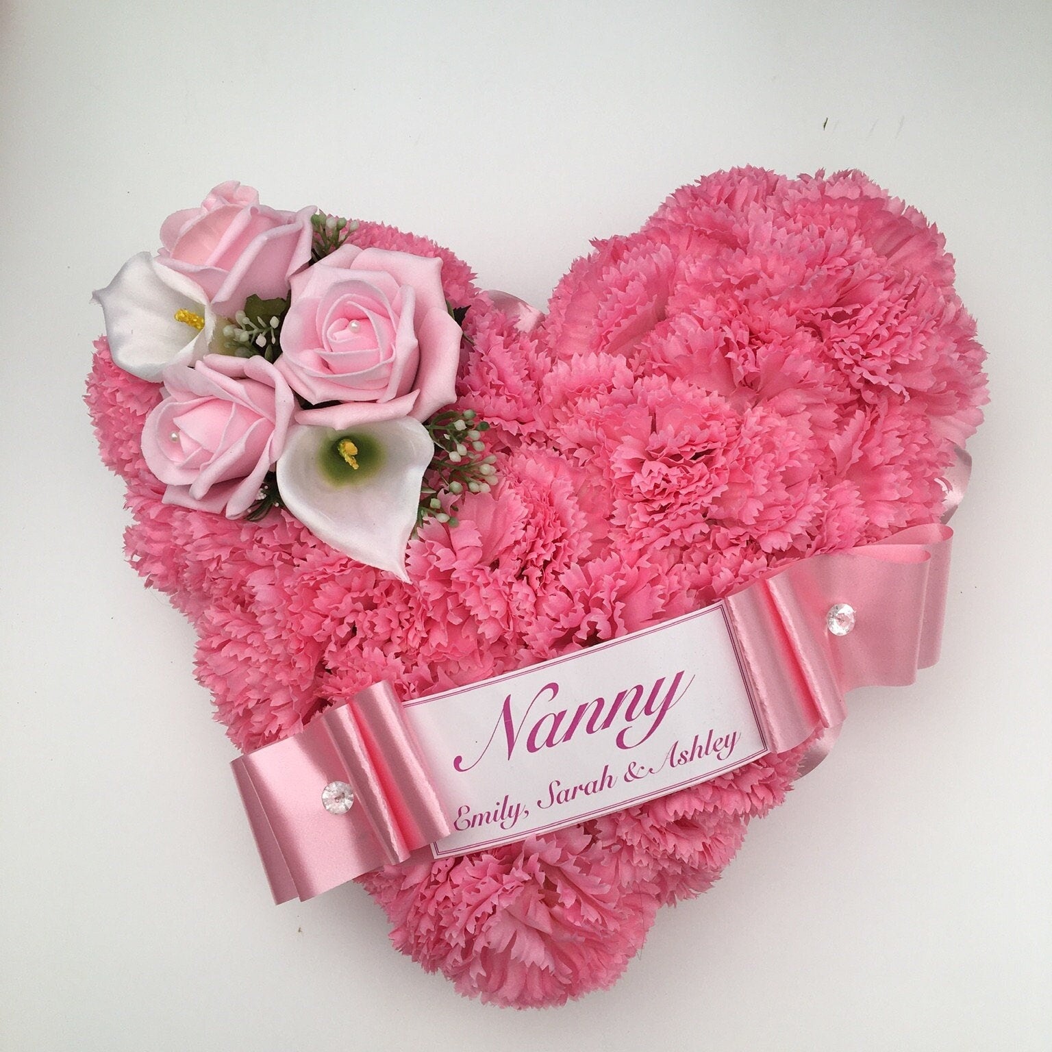 HEART Funeral Tribute Artificial Flowers Lasting Keepsake Pink Wreath For Grave Memorial.