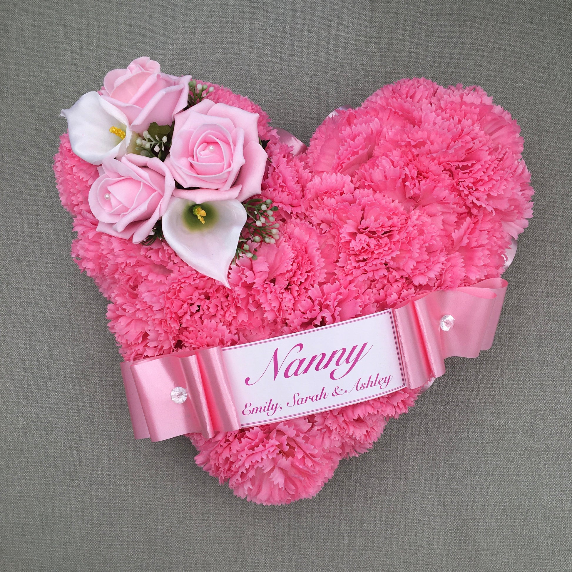 HEART Funeral Tribute Artificial Flowers Lasting Keepsake Pink Wreath For Grave Memorial.