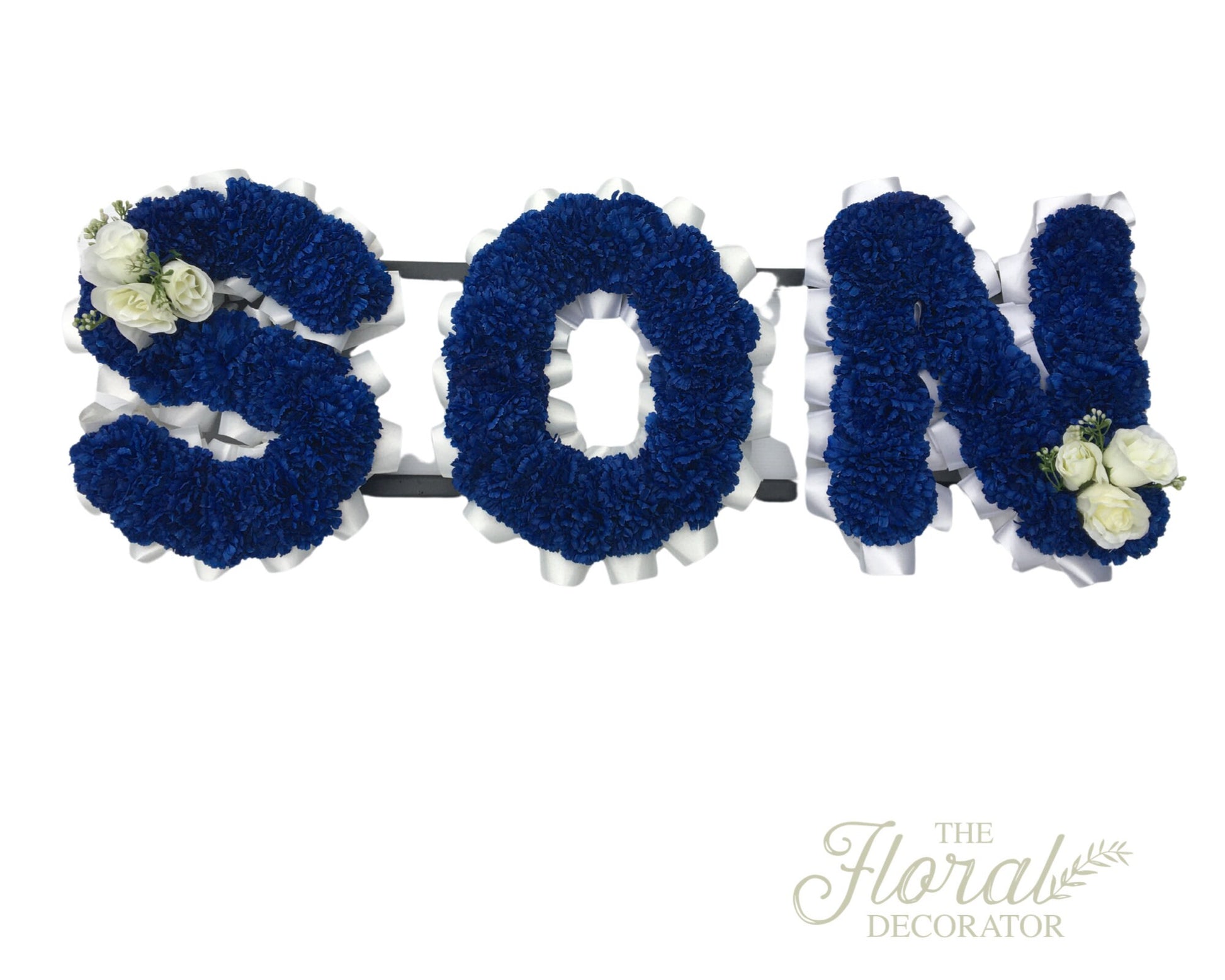 SON Artificial Silk Funeral Flower Letters Blue For Grave Decoration Memorial Tribute