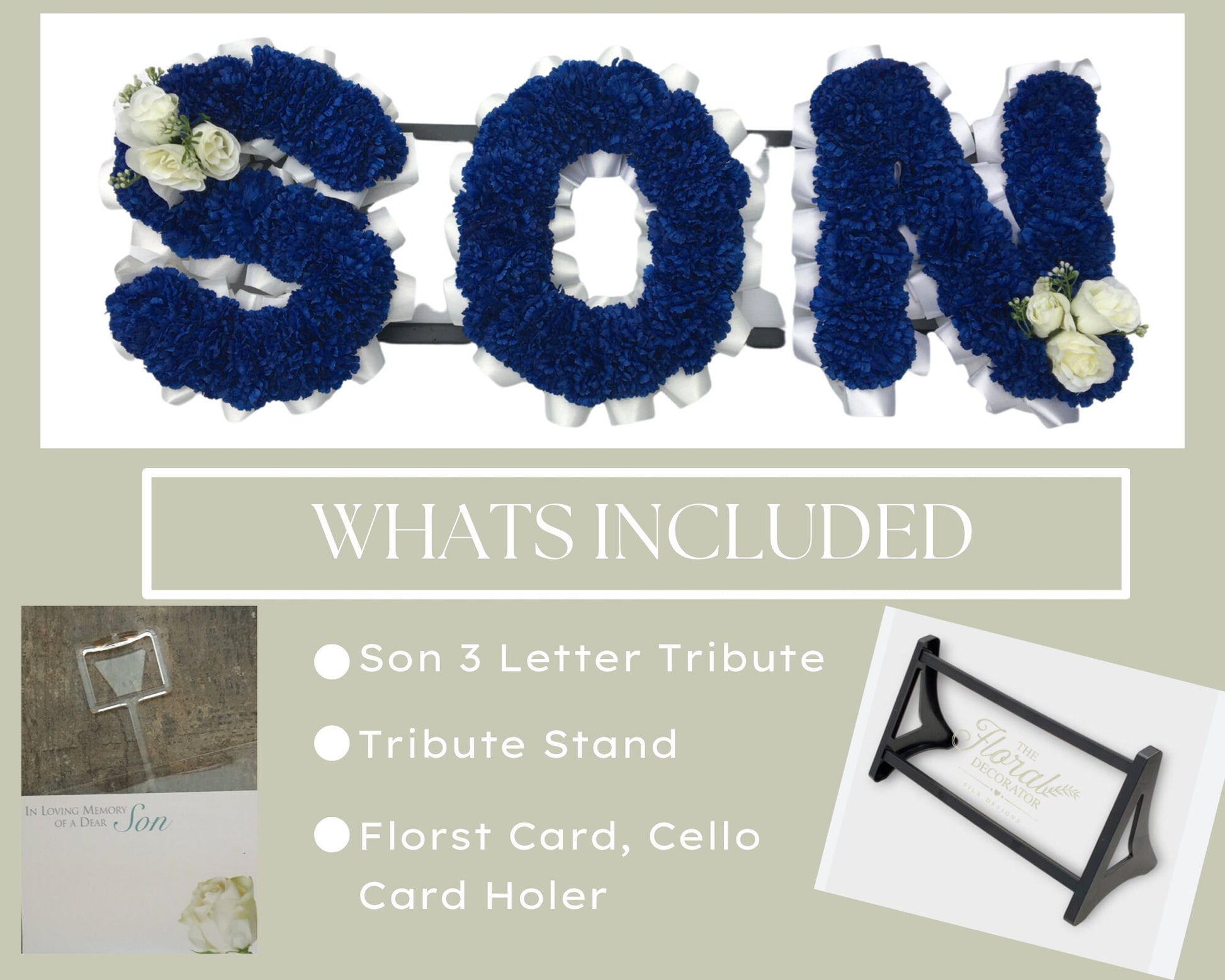 SON Artificial Silk Funeral Flower Letters Blue For Grave Decoration Memorial Tribute