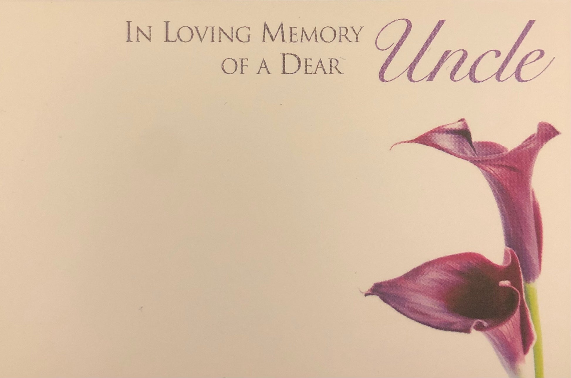 Floristry Funeral Tribute Card / Clear Sleeve / Card Holder - Loving Memory Of A Dear Uncle